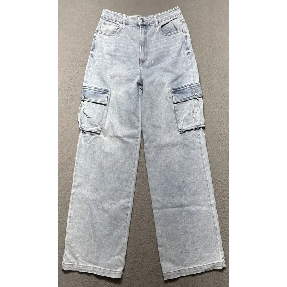 Juicy Couture Cargo Jeans Sz 30 (28x34) Wide Leg Distressed Faded Boho Y2k Denim
